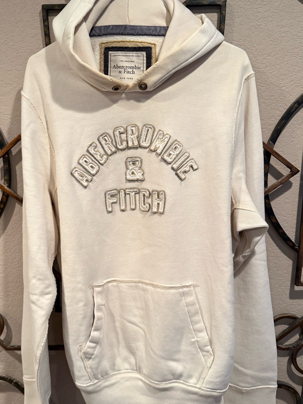 Abercrombie & Fitch Cream Embroidered Logo Hoodie